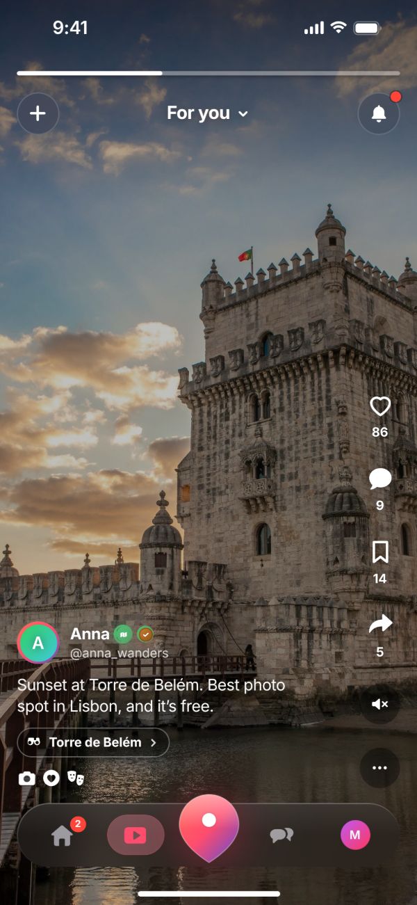 Trippy feed in TripHar: a short video of the Torre de Belém at sunset, linked to the place